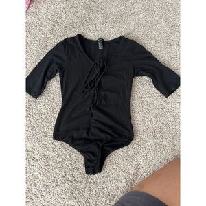 Forever21 Black half 1/2 sleeve Bodysuit Tie-up Detail S